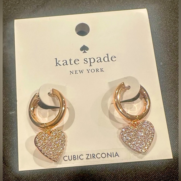 kate spade Jewelry - Kate spade earrings- Golden rings with spades hanging full of clear stones-light